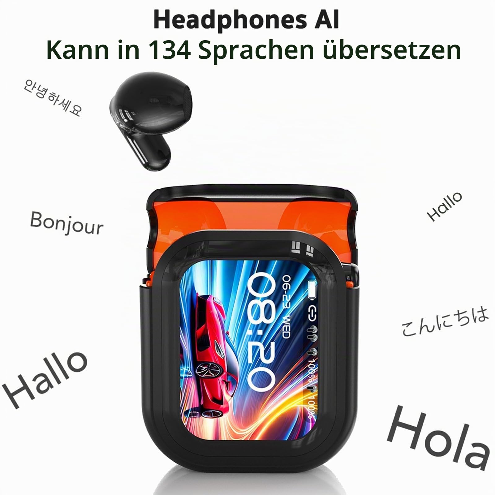2025 NEUE NE20 AI-Übersetzer-Ohrhörer Echtzeit, 3-in-1 Bluetooth 6.0 Übersetzer-Kopfhörer mit 6 Übertragungsmodi, LCD-Touchscreen für 135 Sprachen/Akzente, 60 Stunden Spielzeit für Reisen