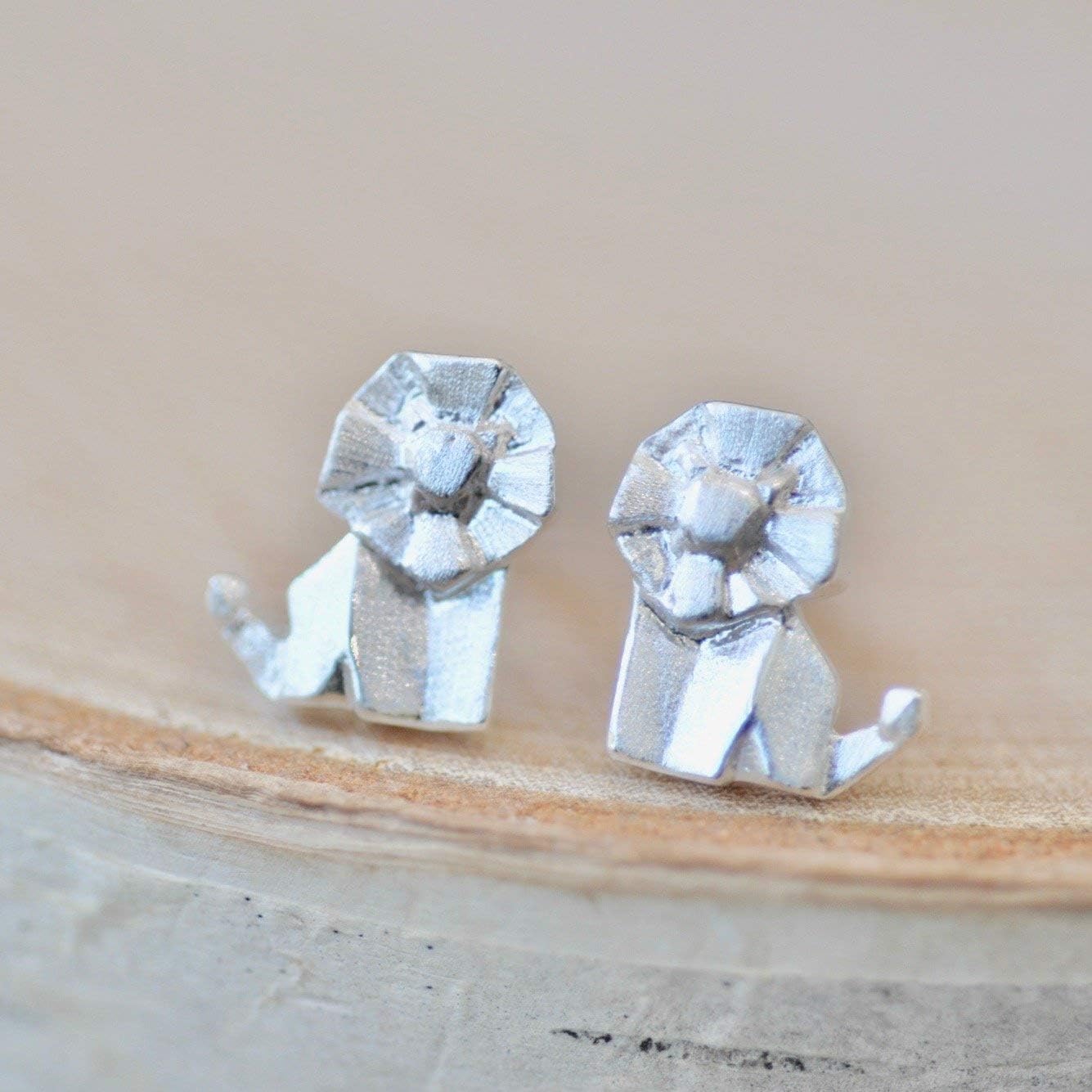 Origami Lion Earrings in Sterling Silver 925 - Image 3