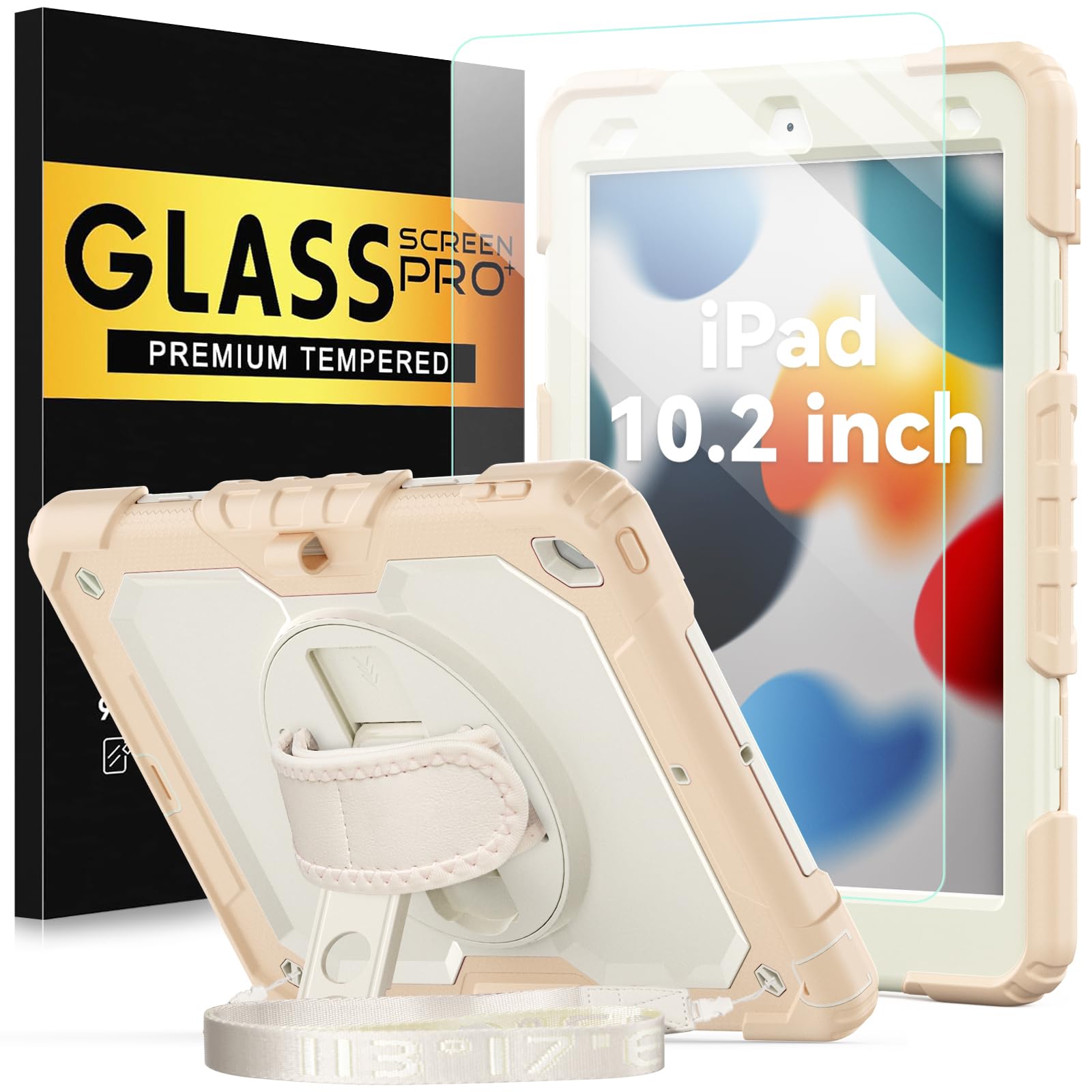 BLOSOMEET Case for iPad 9th/8th/7th Generation 2021/2020/2019 10.2 Inch with Tempered Glass Screen Protector & Pencil Holder,Protective Kids iPad 10.2 Case Cover w/Stand Hand Shoulder Strap,Black — Amazon image 11