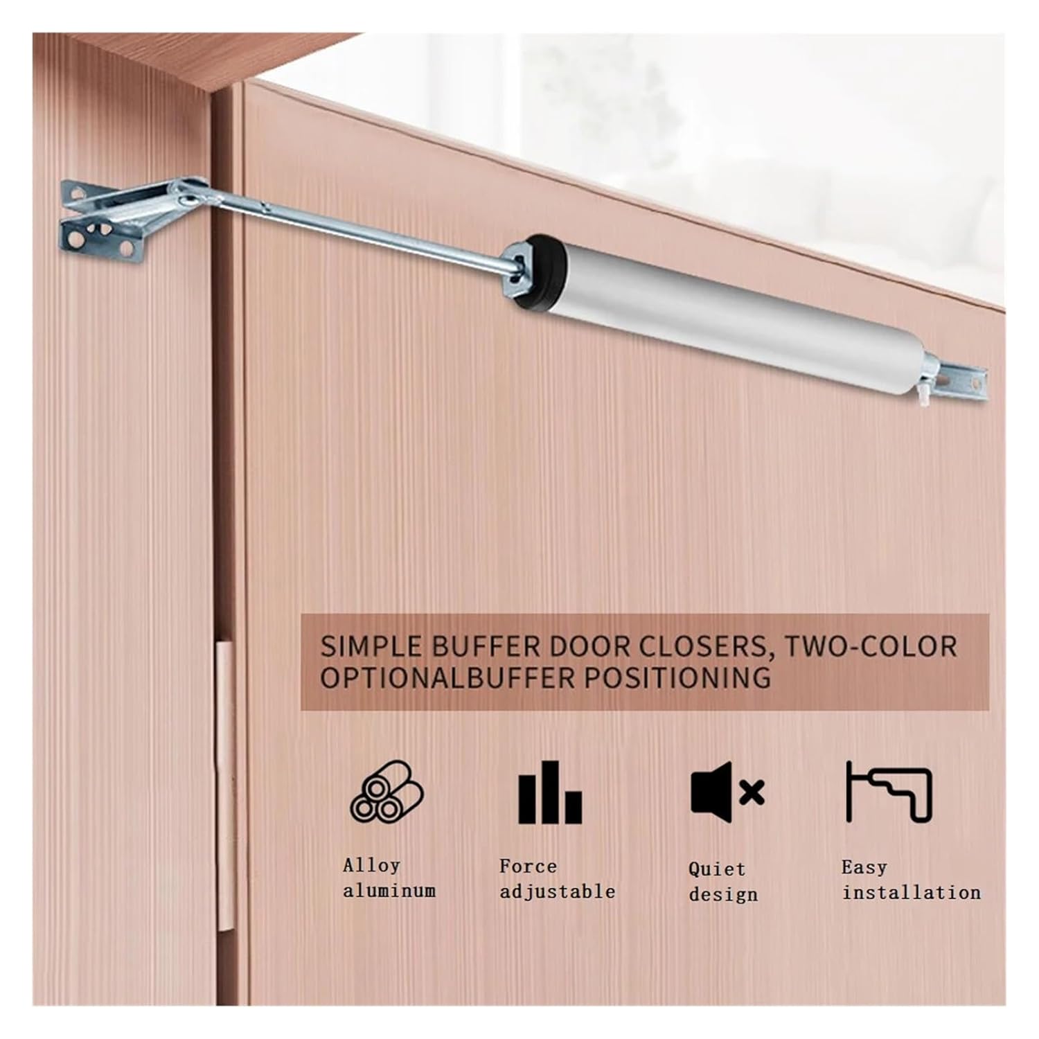 Heavy-Duty Pneumatic Door Closer, snap Plate Hold-Open Function and Smooth Closing Action, Adjustable Closing Speed(Silver)