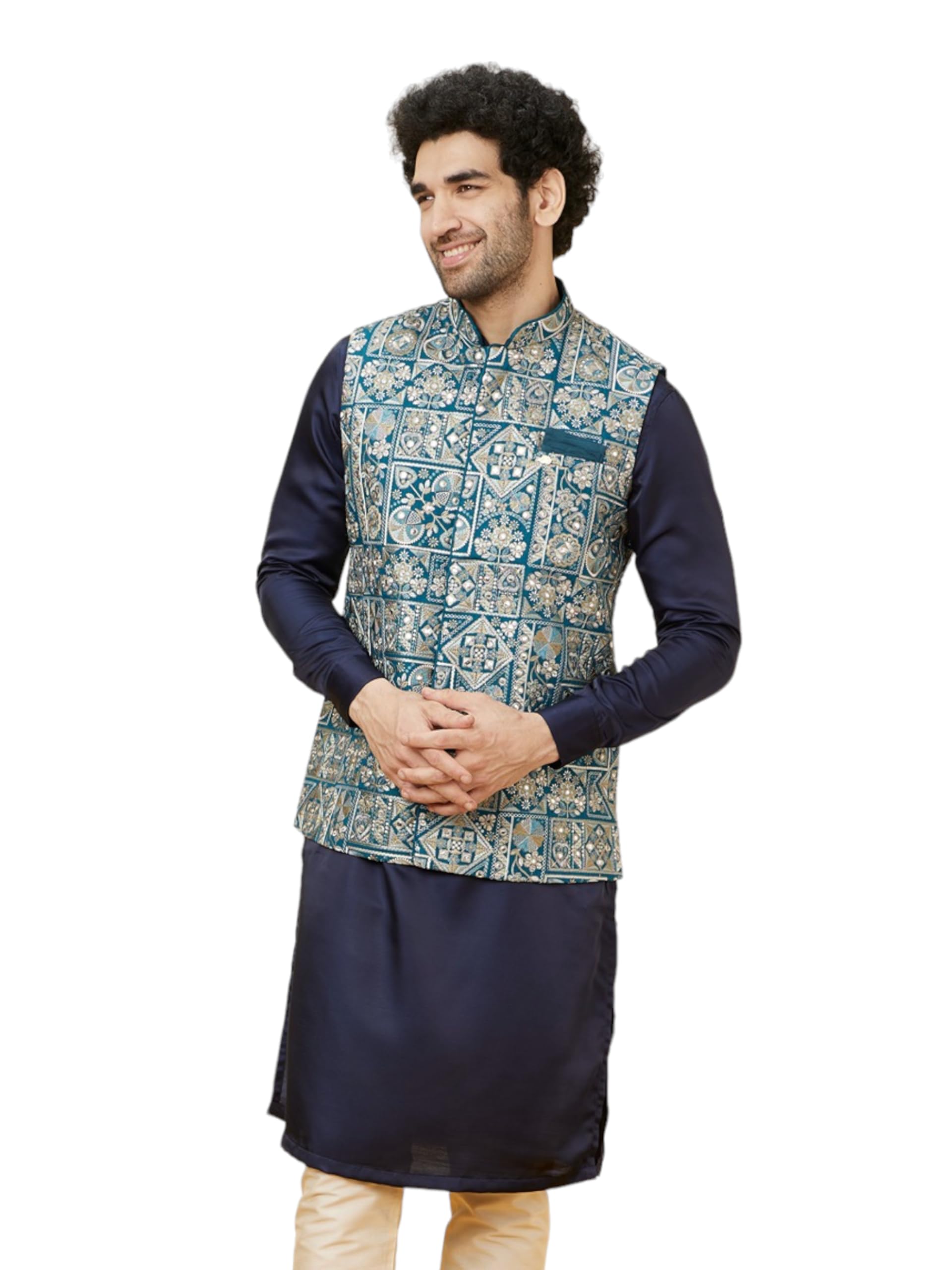 manyavar Men's Art Silk Printed Jacket (JACKET ONLY)-picture-28