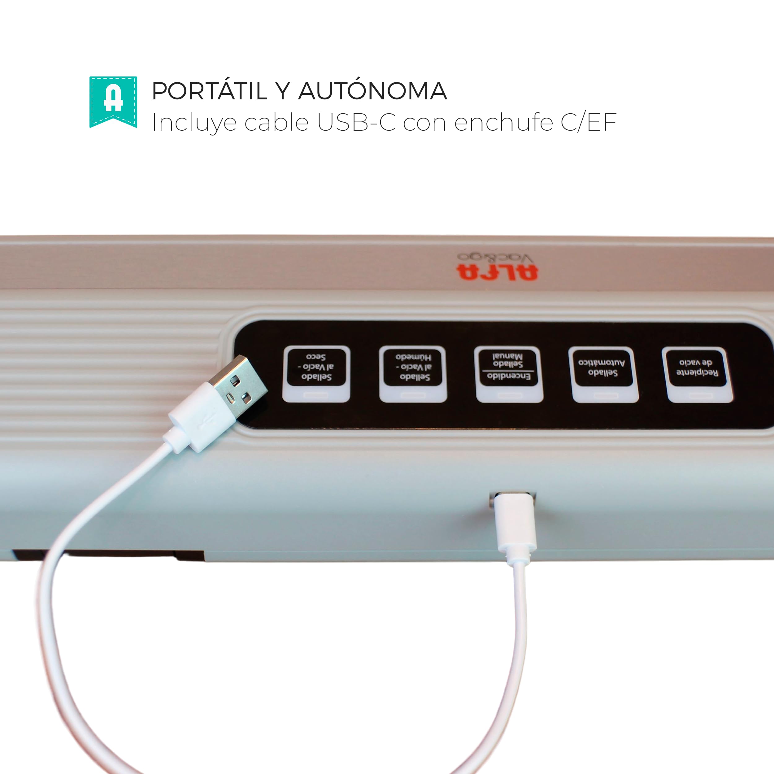 Alfa Envasadora al vacío portátil con Batería de litio VAC&GO con carga por cable USB-C