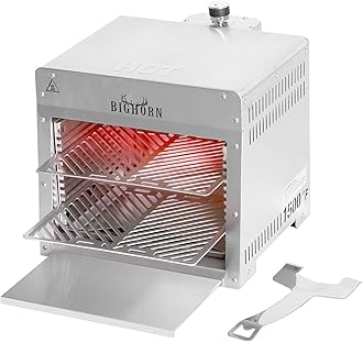 BIG HORN OUTDOORS 1500°F Small Infrared Propane Gas Grill – Portable Steak Broiler & Sear Station, Outdoor Salamander BBQ with Pizza Stone, Stainless Steel