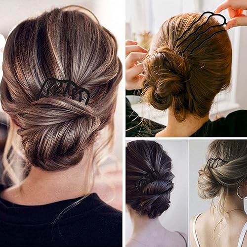 Miniatura 2 de Peines para el cabello en forma de U para mujer, estilo vintage estilo vintage (Negro)