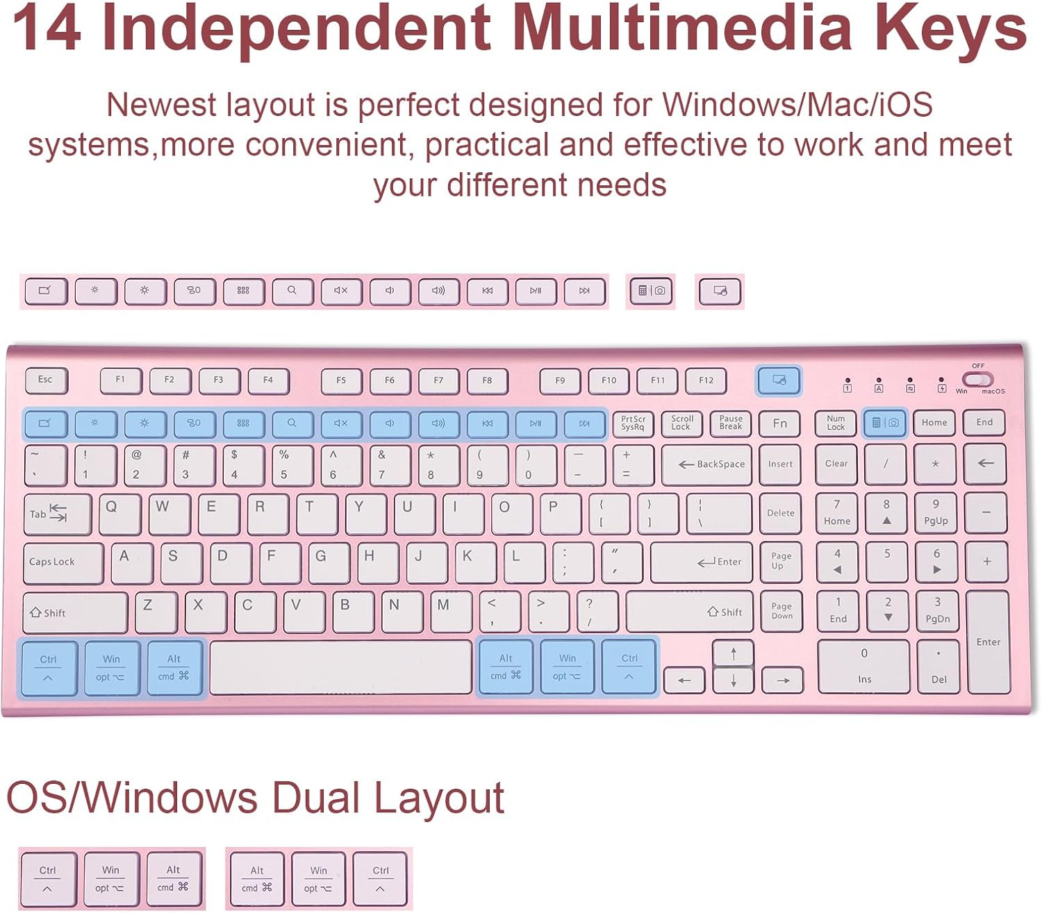 Wireless Keyboard and Mouse Set, 2.4G USB Silent Ultra-Thin Compact Full-Size Keyboard, Compatible with PC, Windows, Mac, MacBook (Rose Gold) - Image 6