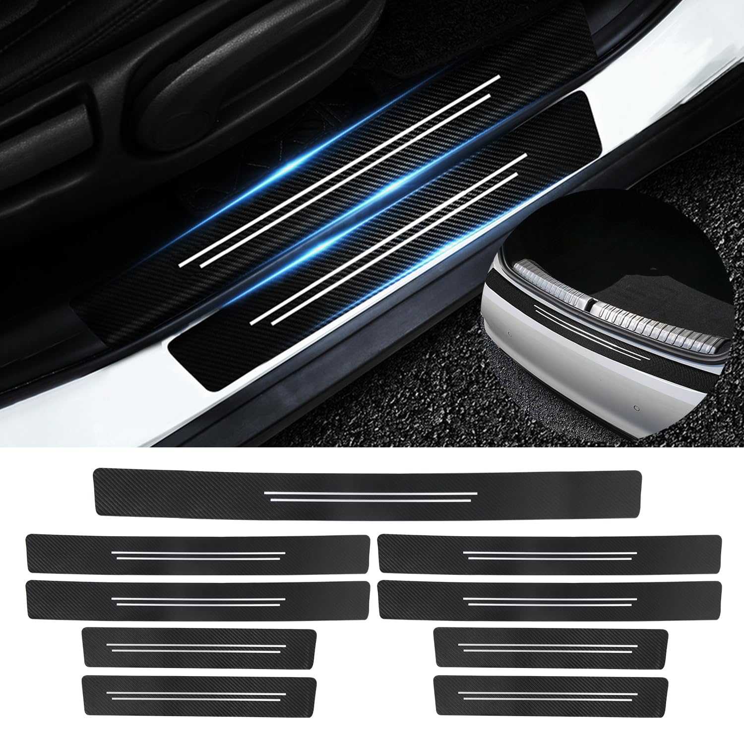 YUANQI 9PCS Car Door Sill Protector Carbon Fiber Texture for Man TGL Euro 6 (Bj. ab 06.2013),Rear Bumper Protector Strip,Anti-Scratch Threshold Protection Sticker