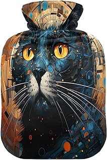 Wajiw Hot Water Bottle with Cover 1L Warm Water Bottle for Hot and Cold Compress Hot and Cold Therapies,Hand Feet Warmer,Black Cat
