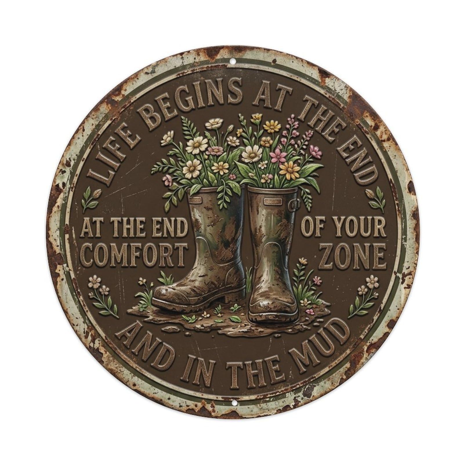 Garden Boot Mud Entryway Vintage Metal Tin Sign Plaque Wall Decor for Cafe, Club Bar, Office, Garden Metal Poster 8x8Inch
