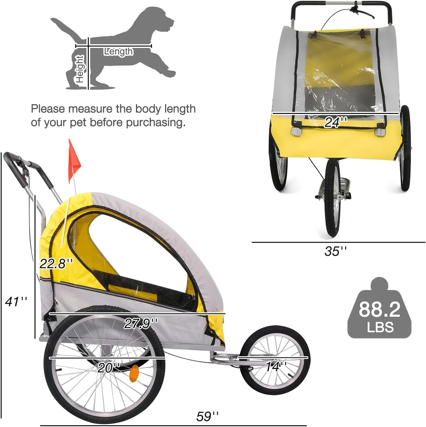 2 in 1 Dog Bike Trailer, Folding Pet Dog Trailer Cart for Bicycle, Bike Cargo Wagon Carrier, Universal Hitch & 20" Wheel