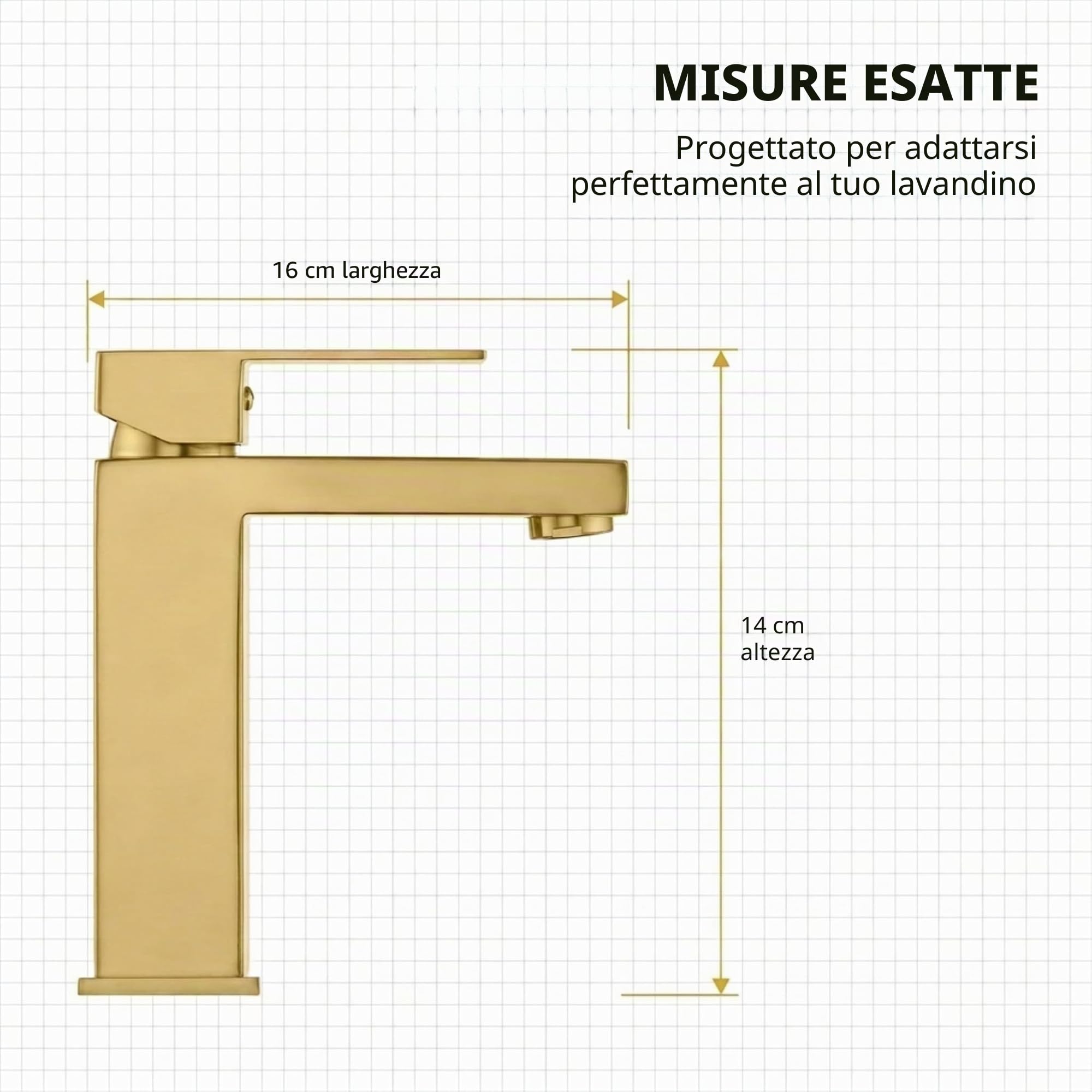 VALAZ Rubinetto Bagno Lavabo Dorato Spazzolato Protezione PVD | Miscelatore Lavabo Bagno Acqua Fredda e Calda, Risparmio Acqua | Installazione Facile | Ottone, Inossidabile, Quadrato, Serie Segura
