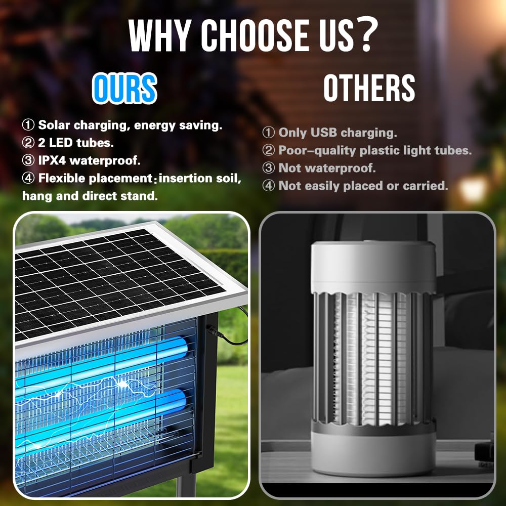 Bug Zapper Outdoor Solar, 4000V Electric Fly Mosquito Trap with LED Lamp, Waterproof & Portable Insect Killer for Patio, Yard, Camping, Home, Garden — view 4