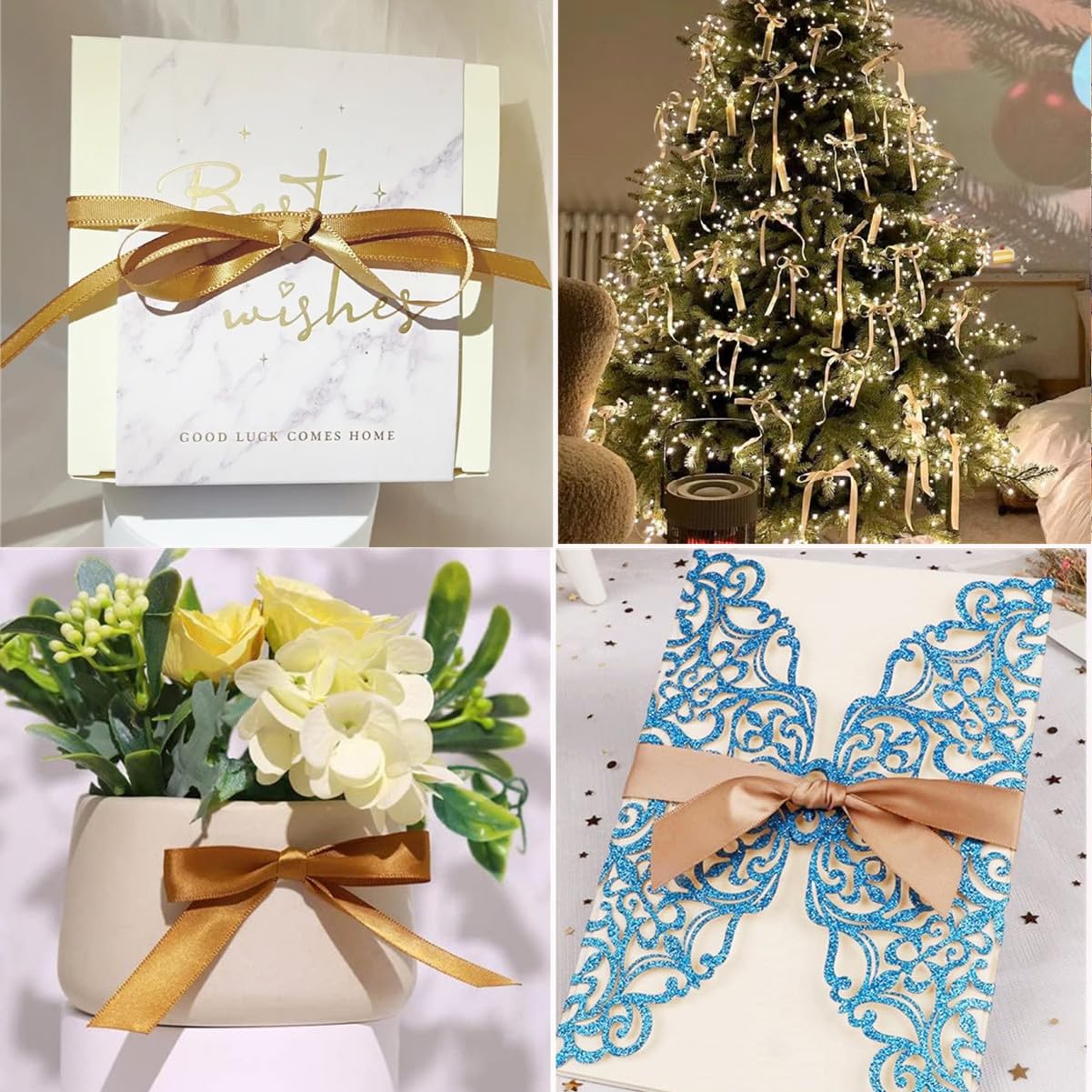 2 Rouleaux De Ruban Satin Pour Vos Cadeaux Et Décoration Champagne [ 4cm / 22m