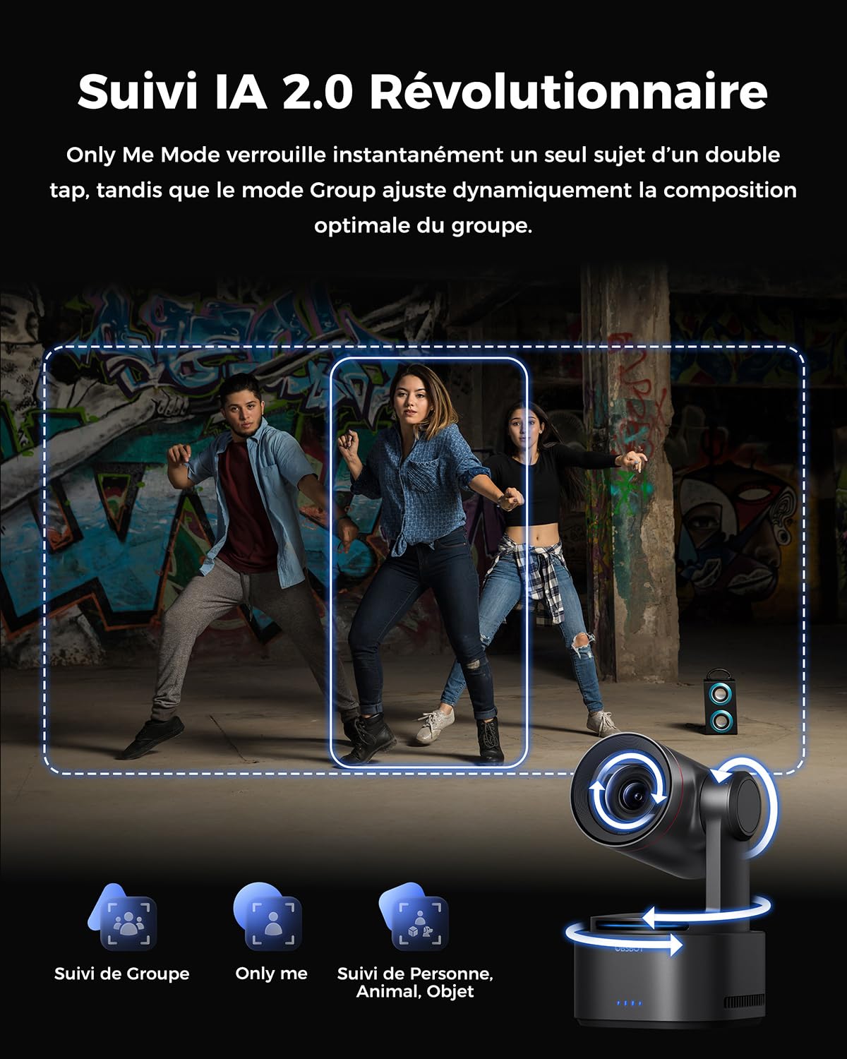 OBSBOT Tail 2 PTZR NDI Caméra 4K@60FPS, Suivi IA Pro, CMOS 1/1,5", 50MP | Zoom Optique 5X, Zoom Hybride 12X, Sortie SDI/HDMI/IP/USB 3.0, Streaming pour Éducation, Conférences, Culte (NDI Activé)