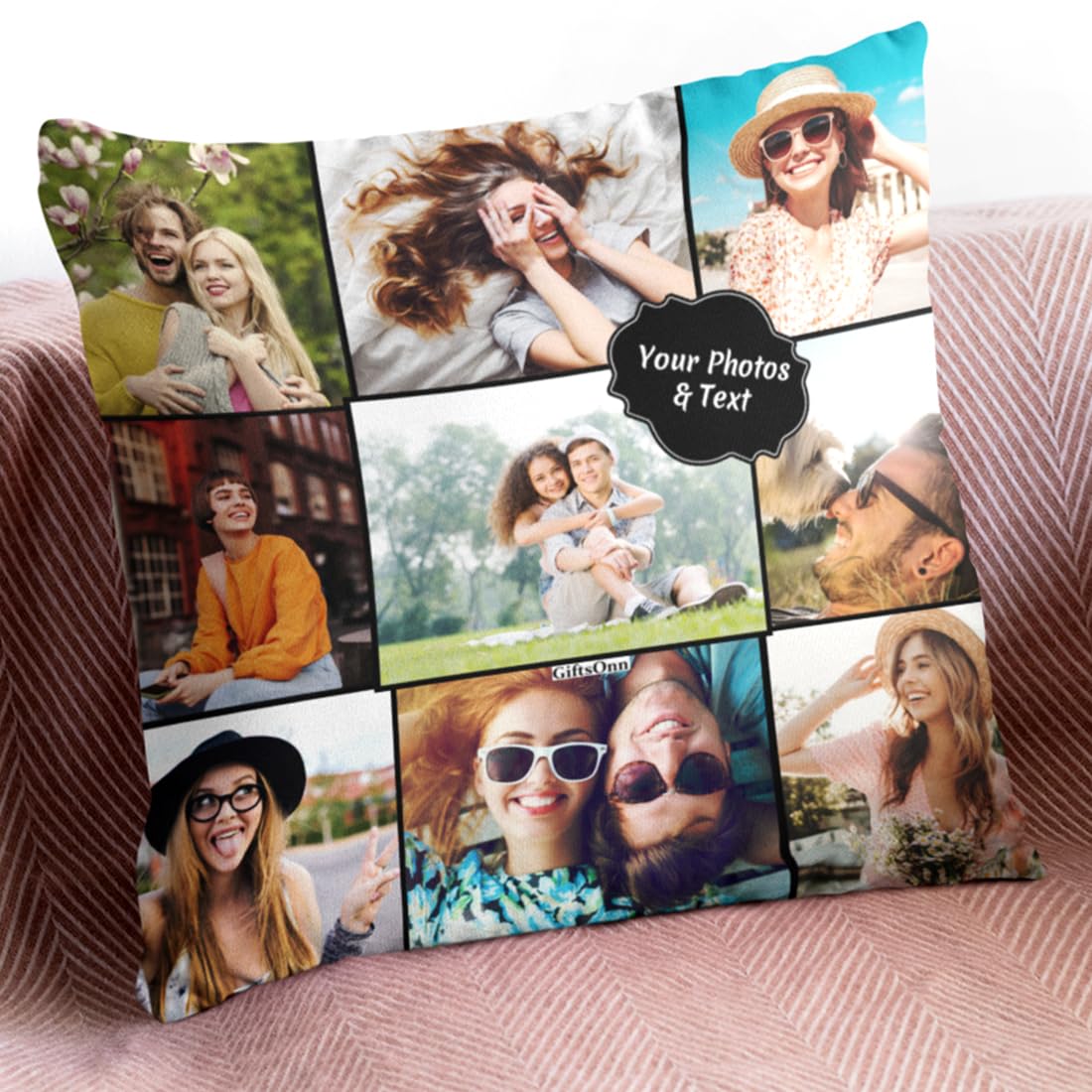 Giftsonn Personalized Photo and Name Pillow | 16x16 Inch Satin Printed Cushion Cover | Birthday Gift, Rakhi Gift for Brother, Gift for Sister, Custom Name Cushion for Any Occasion