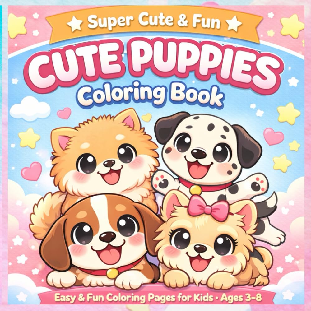 Cute Puppies Coloring Book: Easy & Fun Coloring Pages for Kids