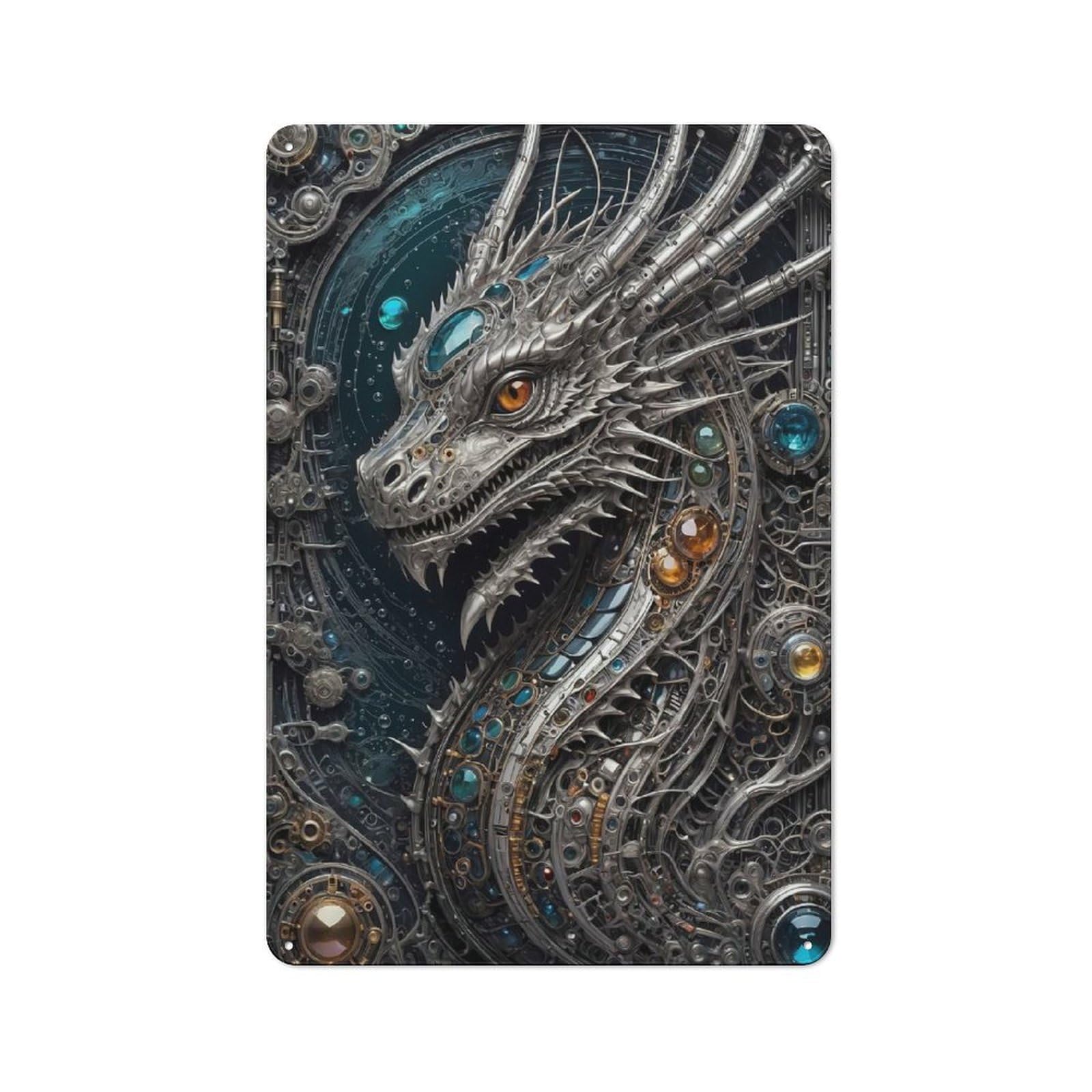 Nostalgic Steampunk Galactic Dragon Decorative Tin Sign 30x20cm, Vintage Wall Decor for Lounge, Study, Pub Or Wall Gallery