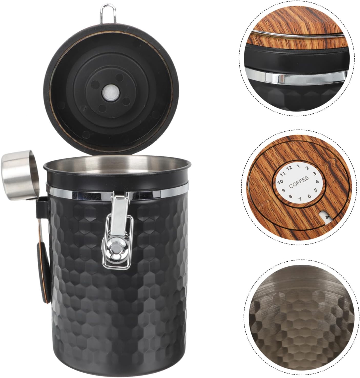 Cabilock Airtight Stainless Steel Bean Container Spoon 1.8L Single-Way Valve for Storing Dry Foods Snacks and Milk Powder Kitchen Storage Solution