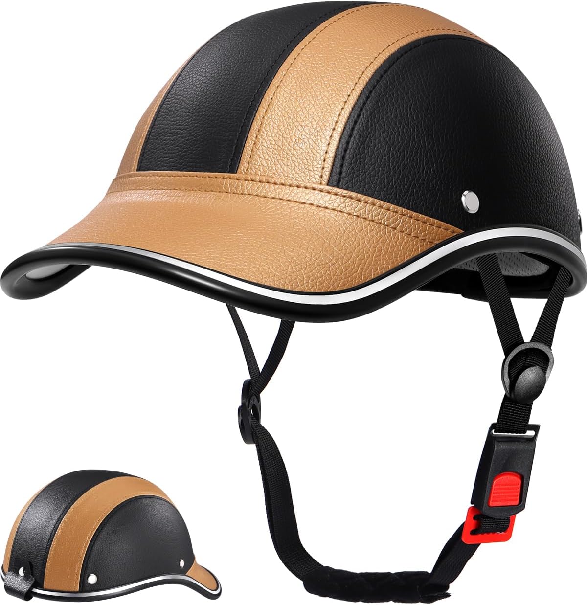 Adult Baseball Cap Helmet - Urban Style PU Retro Leather Hat for Golf, Low Profile Urban Commute Helmet for Men & Women (21.7-23.6 in/ 55-60 cm, Gold)