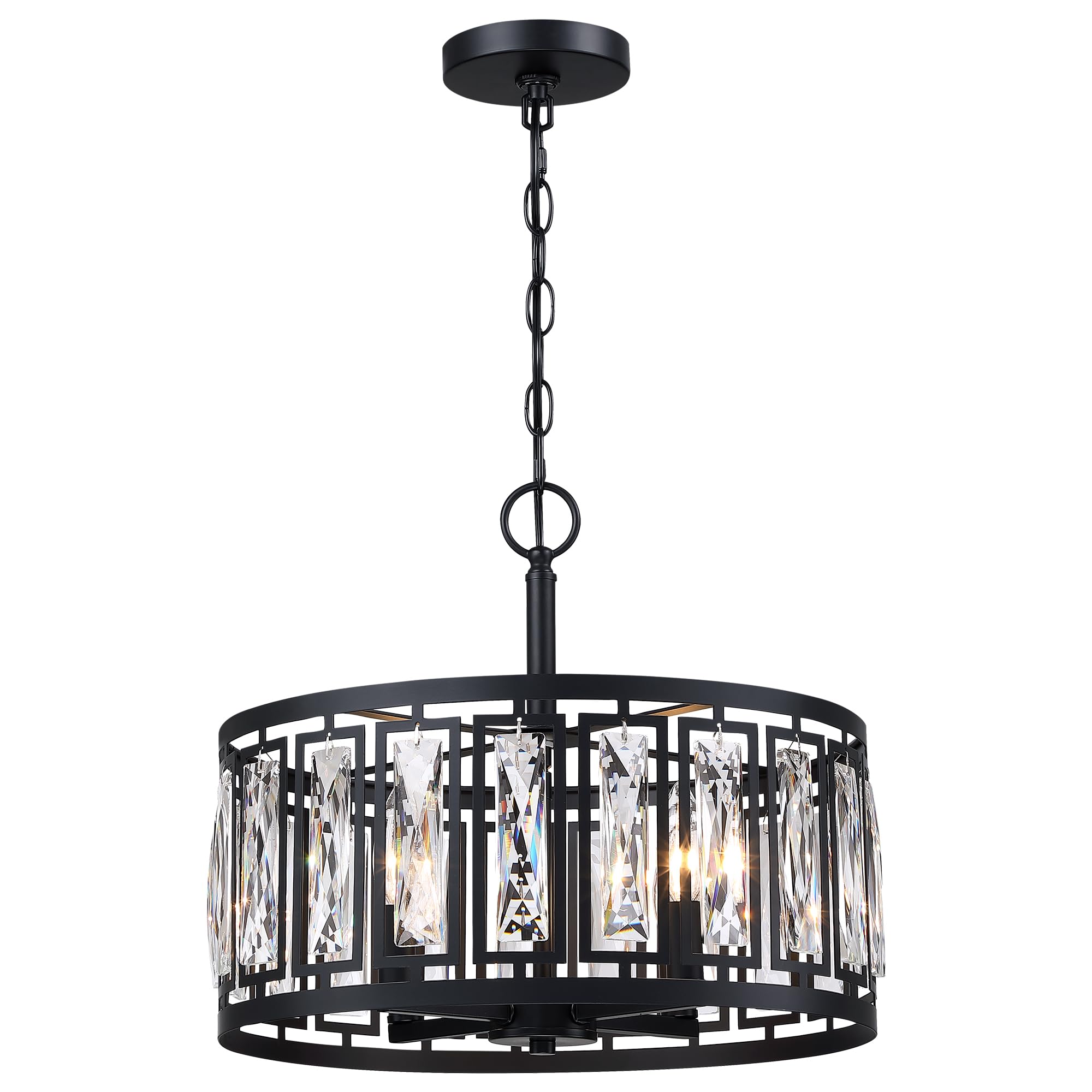 Modern Crystal Chandeliers, 4 Lights Black Pendant Lighting Fixture for Dining Room Adjustable Hanging Ceiling Light for Kitchen Island