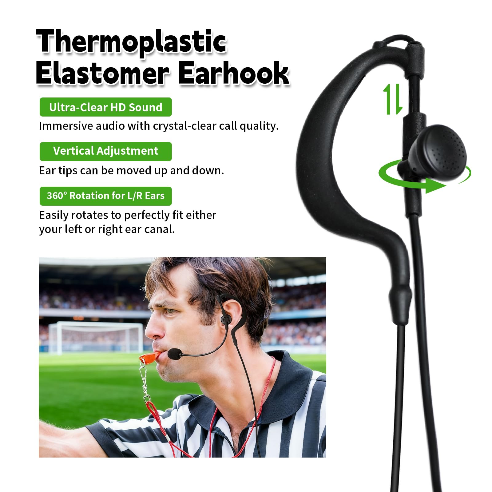 Auriculares profesionales de árbitro con gancho para la oreja, comunicación bidireccional dúplex completa para fútbol, fútbol, entrenador, juez, arbitraje, compatible con sistemas Ejeas V6, V4