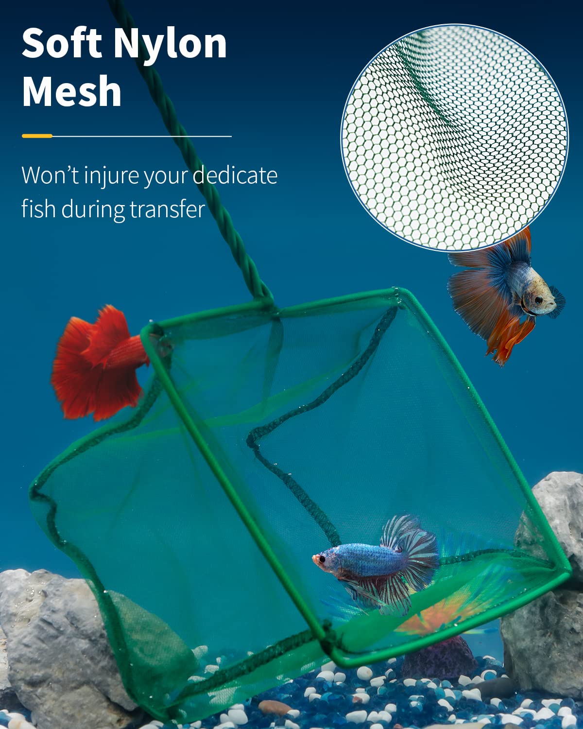 Produktbild von Uniclife Aquarium Fischnetz – Feinmaschiges Fangnetz In 10, 15 Oder 20 Cm Größe, Mit 26 Cm Kunststoffgriff, Weiches Nylon-Mesh – Ideal Zum Transport Von Fischen & Entfernen Von Rückständen – Grün