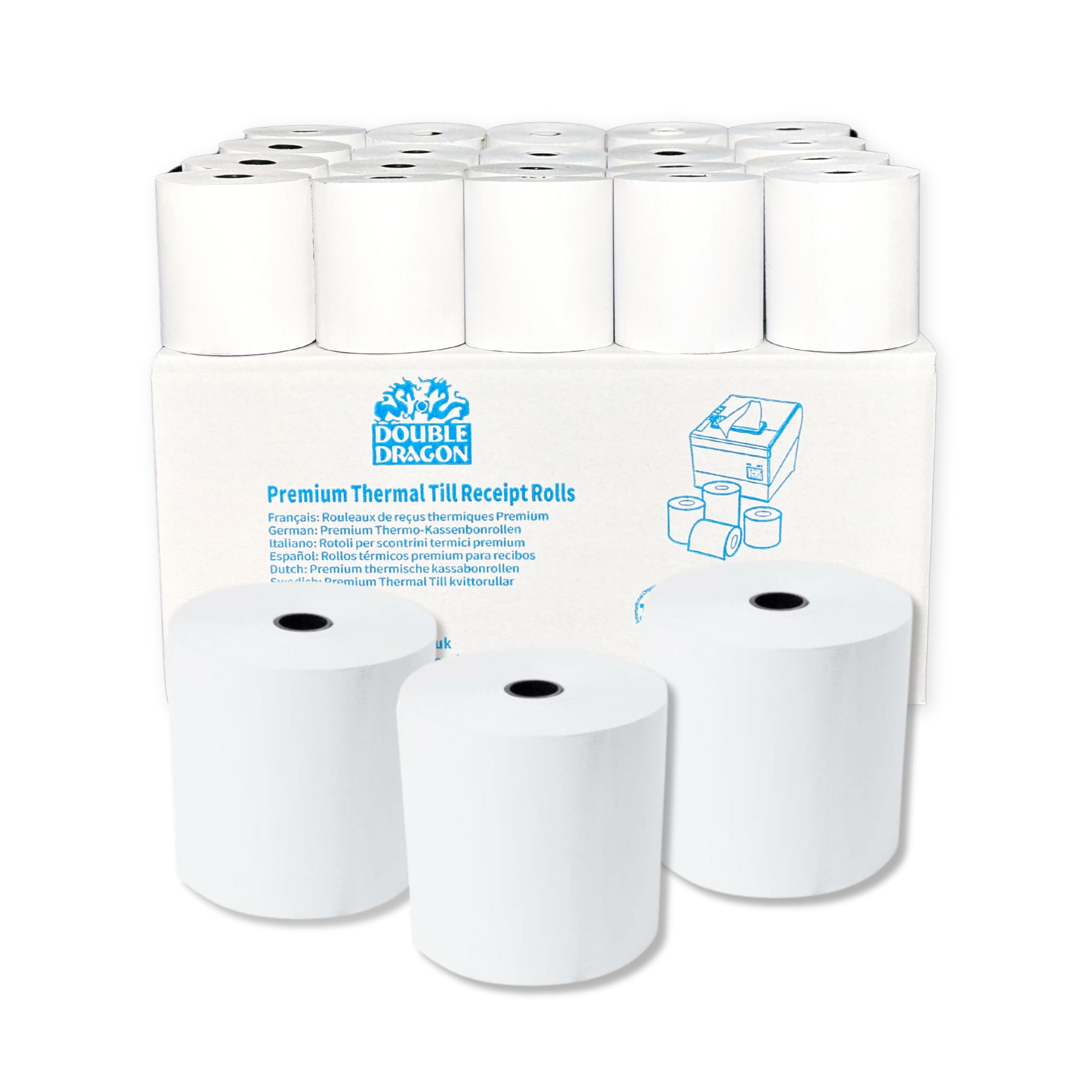 Rollo de Papel Térmico Premium Double Dragon 57 x 57 mm para Impresora EPOS, Terminal POS, Cajeros Automáticos Térmicos [Paquete de 20]