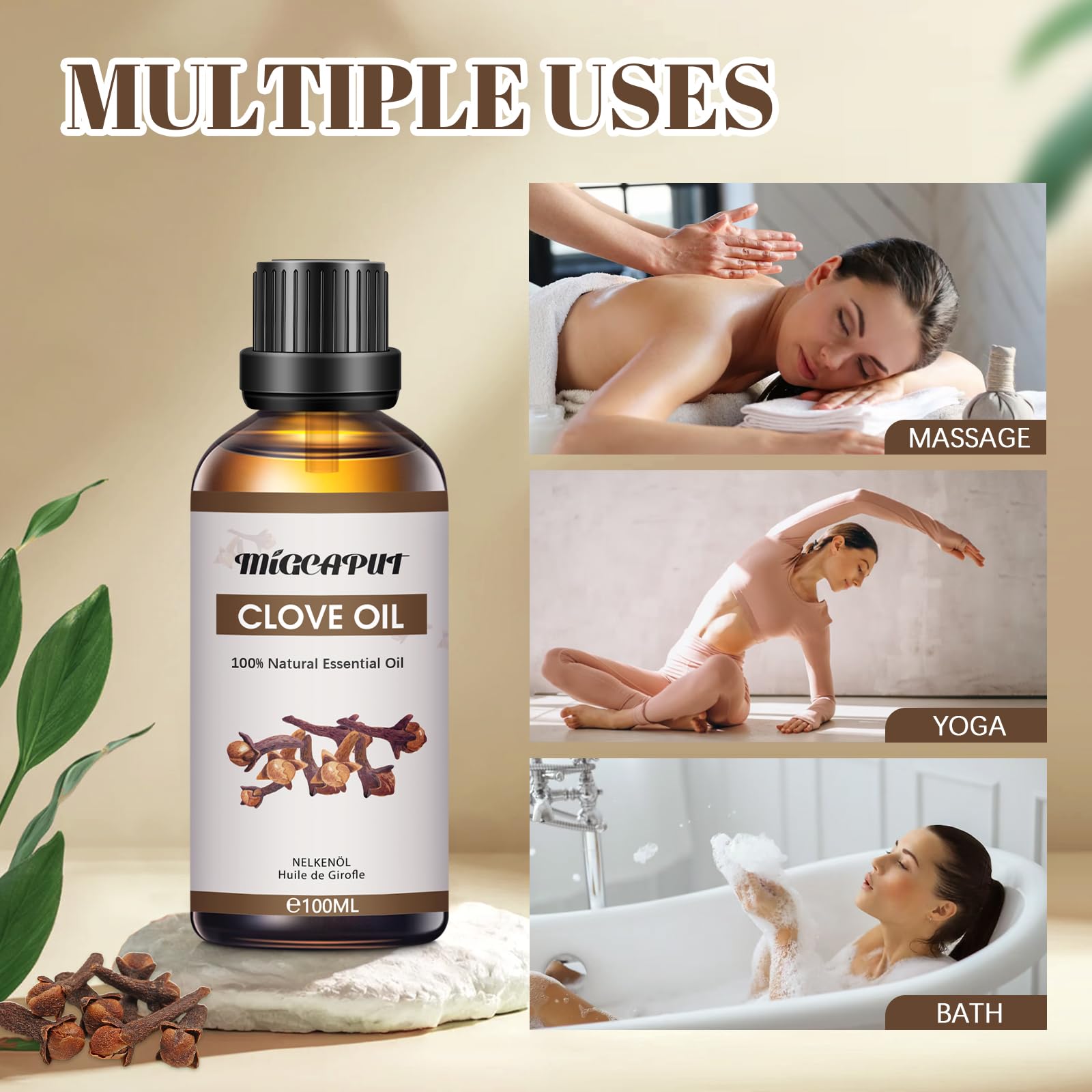 MIGCAPUT Olejek Eteryczny Goździkowy 100ML, Naturalny Olejki Aromaterapeutyczny, Oregano Premium do Dyfuzora, SPA, Masażu