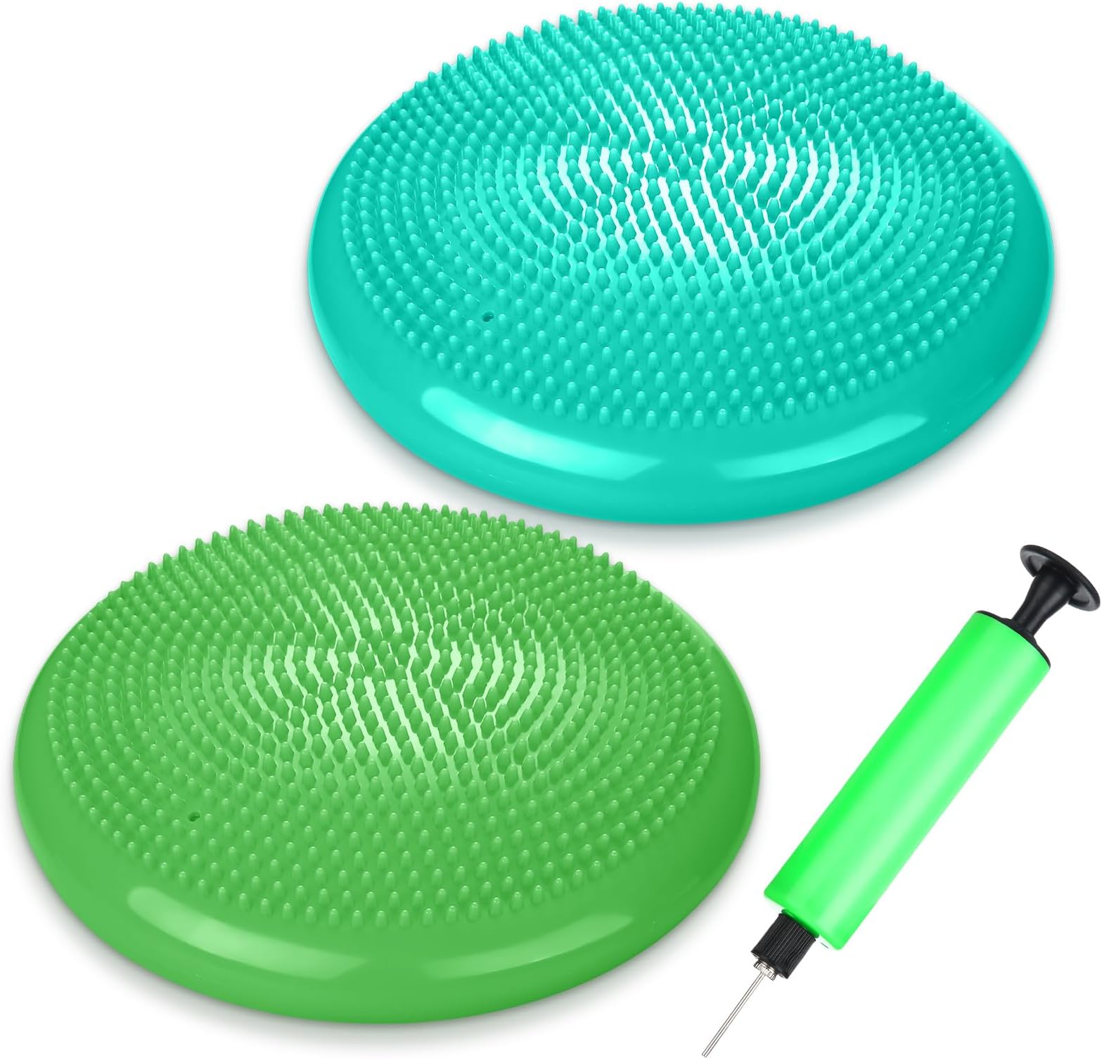 2 Pcs Wiggle Seat Inflated Wobble Cushion Flexible Balance Disc with Air Pump for Core Stability Strengthening Improving Posture Physical Exercise