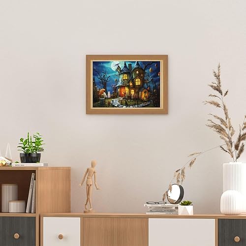 Miniatura 8 de Rompecabezas para adultos de 200 piezas, rompecabezas de feliz Halloween, linterna, formación de cabaña, imágenes artísticas de pared de madera para