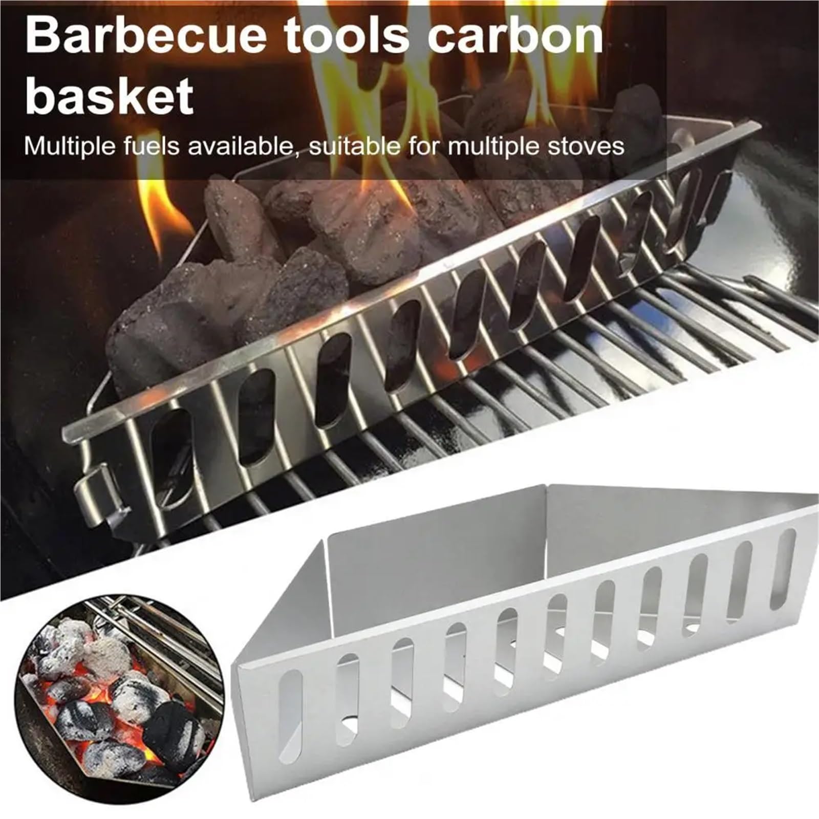 Soporte de Cesta carbón Acero Inoxidable for Asar, cestas briquetas Carbono contorneadas, Accesorios Barbacoa Calor equilibrado for Exteriores, 2 uds para Cocina(Thick 6mm)