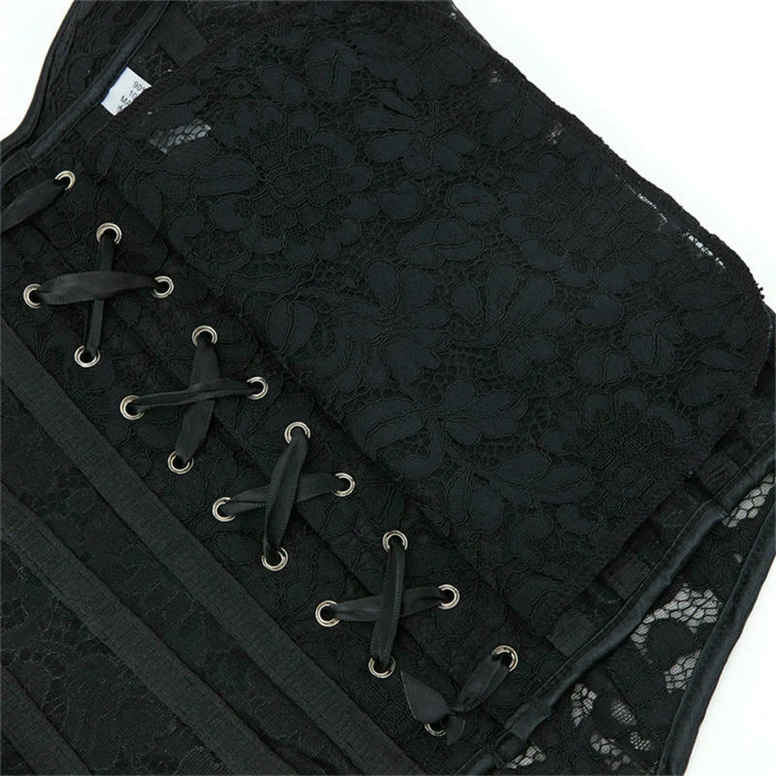 Ceinture amincissante Femme Corsetto Floreale in Pizzo da Donna Top Sexy Rete Nera Trasparente Reggiseno con Cerniera Laterale Bustier Gilet Gotico Cinturino-Blu Profondo-1xl