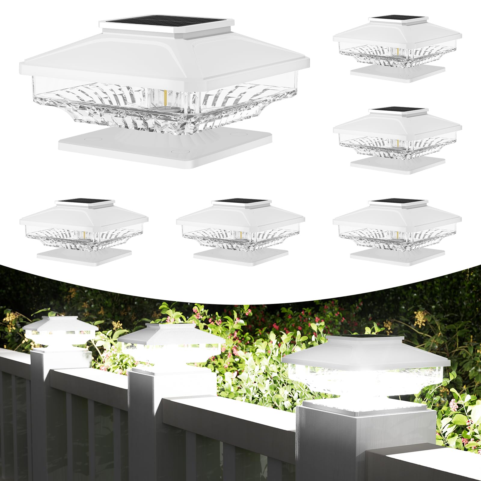 Solar Post Cap Lights,4x4 Post Solar Lights Cool White Outdoor Waterproof Garden Patio Fence Deck Decor Solar Fence Post Lights For Fence Deck Caps 4x4 Wood Vinyl White 6 Pack - View #9