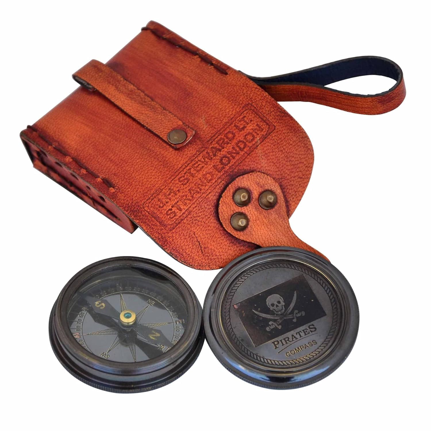 Pirate Sparrow Antique Brass Compass with Leather Case – Vintage Nautical Pocket Compass for Hiking & Camping-image-8