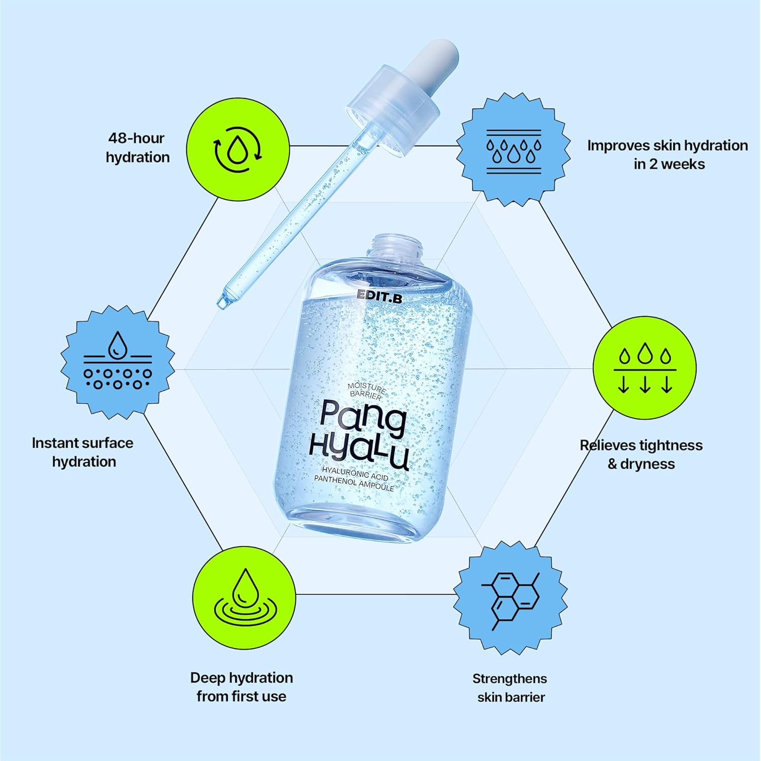 Moisture Barrier Pang Hyaluronic Acid Panthenol Ampoule, Long-Lasting Deep Hydration Lightweight Facial Moisturizing Serum, Soothing and Hydrating, Korean Daily Skin Care, 3.38 fl.oz (100ml) - Image 3