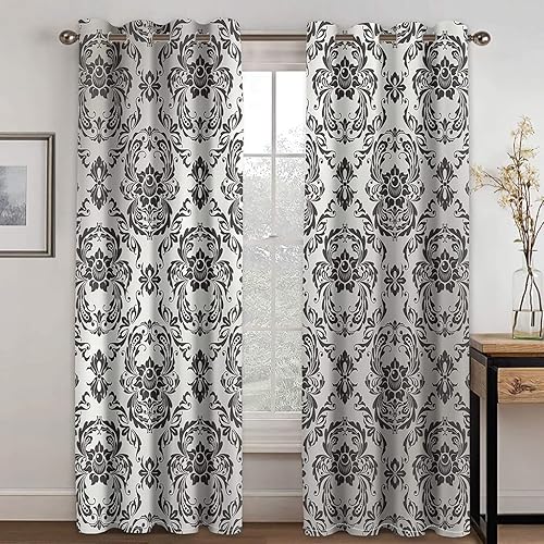 YELDAN Cortinas de cachemira de 84 pulgadas de largo, juego de 2 paneles con patrón opaco, cortinas y cortinas para oscurecer la habitación,