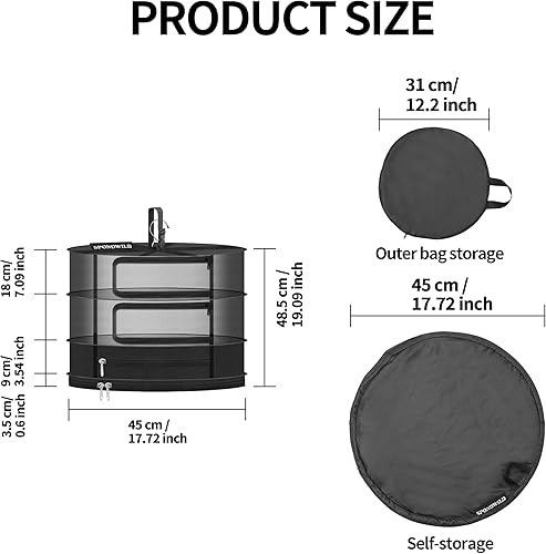 Miniatura 2 de Rejilla de malla para colgar hierbas, estante de secado de plantas mediano de 2+1 capa con cremallera tipo puerta y compartimento de almacenamiento