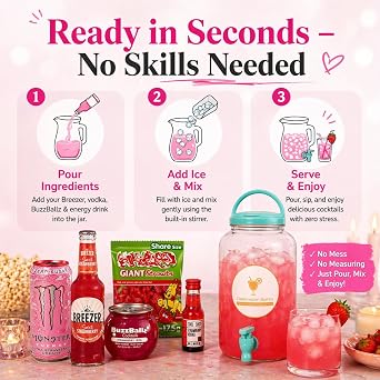 Celebration Spirits ChugJug XL Strawberry Flavour | Home Cocktail Making Kit | 3L Drinks Dispenser with Tap