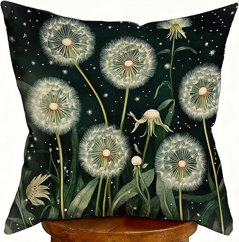 Dandelion Botanical Print Pillow Covers, Vintage Dark Green Nature Art Throw Pillow Covers Home Decor, Retro Pillowcase Cushion Cover for Bed Sofa