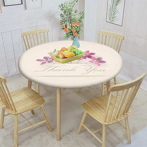 Miniatura 2 de Mantel decorativo redondo elástico, de poliéster con flores de cerezo, con bordes elásticos, flores de primavera, estampado floral, se adapta a mesa