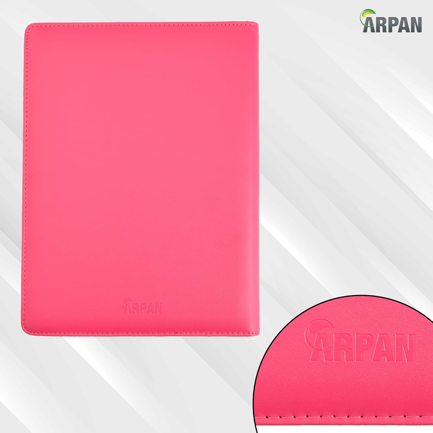 Arpan A4 Certificate Presentation Folder, Faux Leather Document Organizer, Professional Portfolio Book, Conference Display Binder (Pink, 48 Pockets 96 Sides)