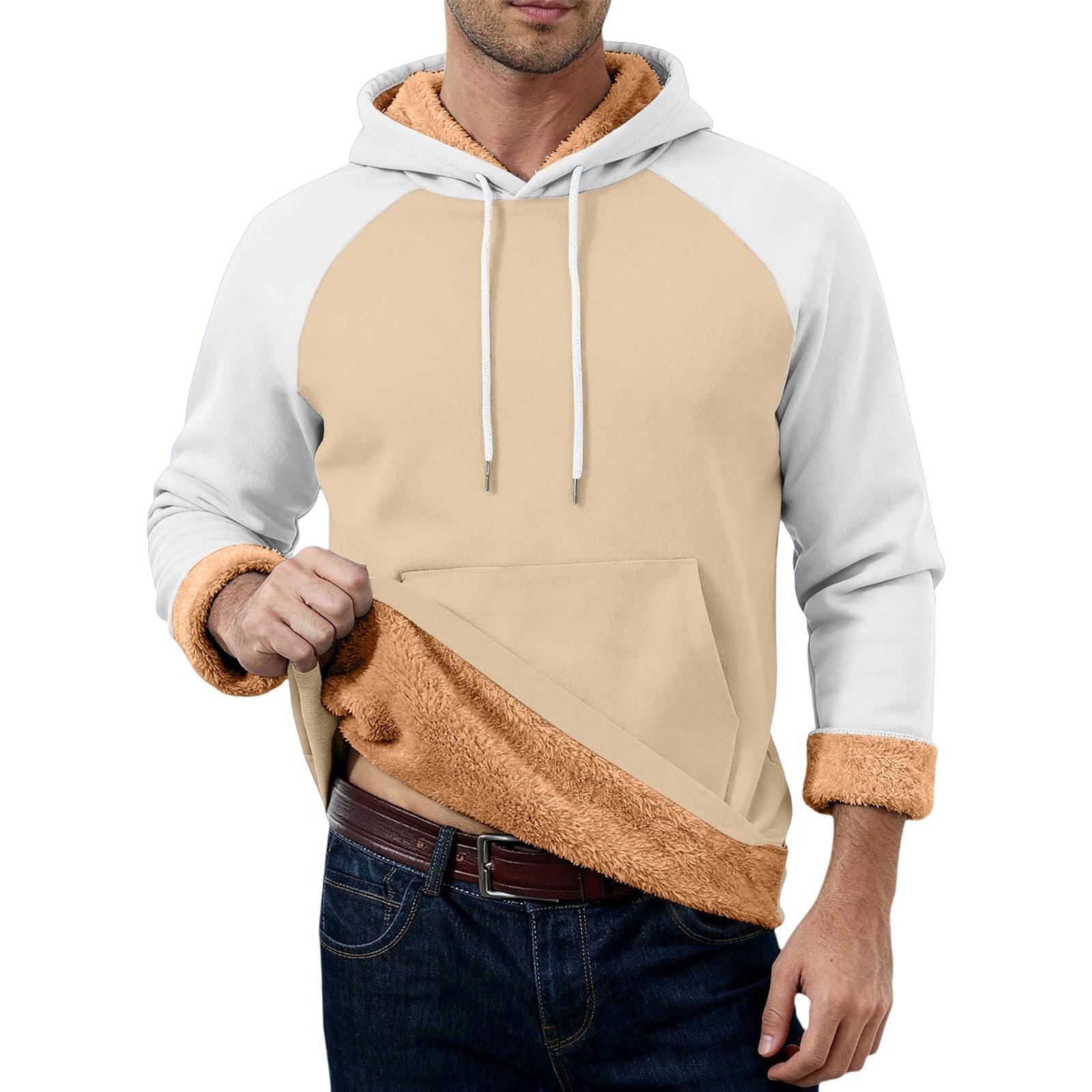 Ropa De Verano Hombre Sudadera con Capucha para Hombre, Estilo Informal, Cálida, Forrada, Ideal El Invierno. del Hierro (Beige, M) Casual Men's Clothing Chaqueta Entretiempo Camisa