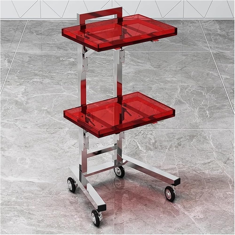 LJYKBFL Stainless Steel Rolling Cart with Wheels, Folding Storage Trolley for Utility Organization in Bedroom Tattoo Shop