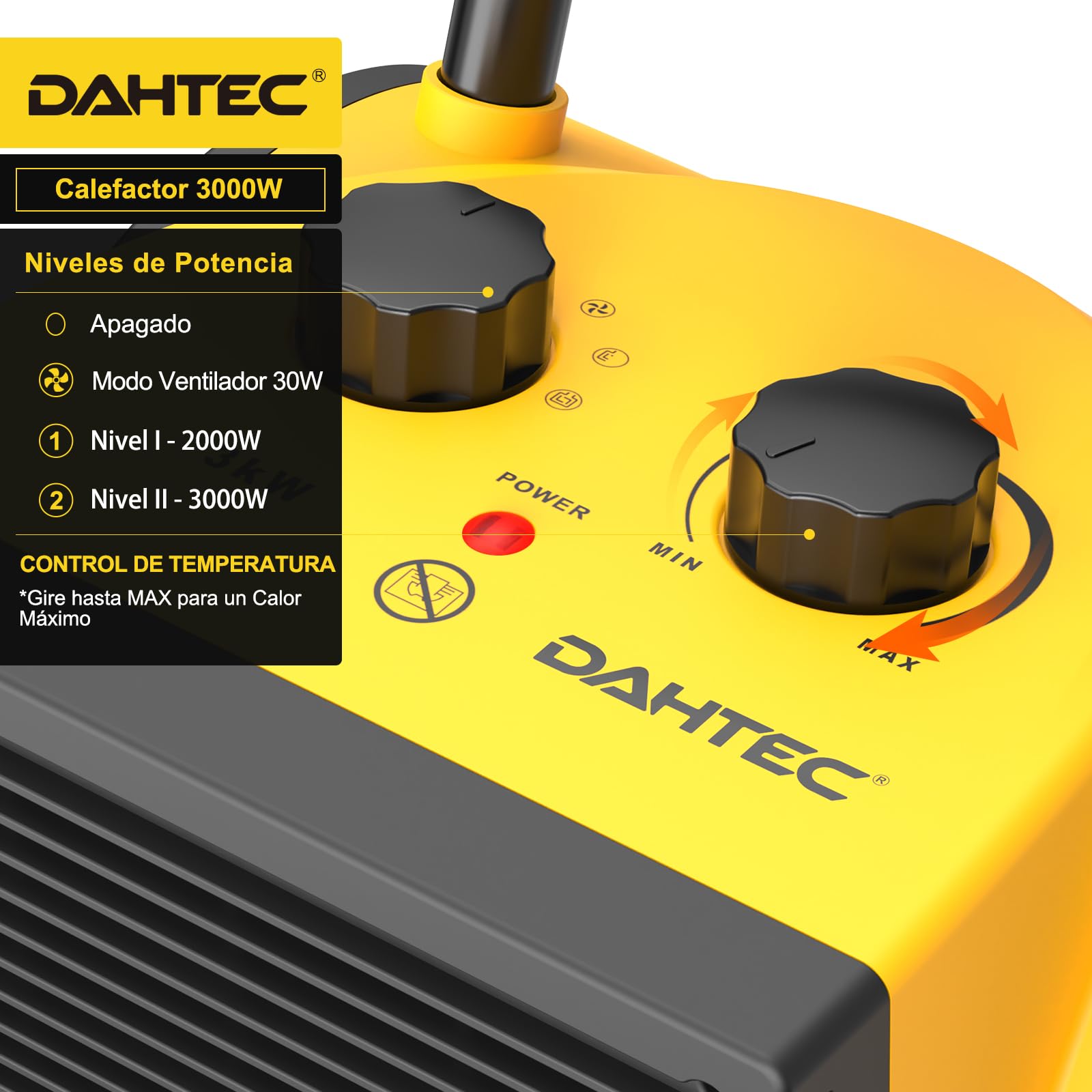Calefactor Eléctrico Cerámico 3000 W, Termostato, Portátil, Negro