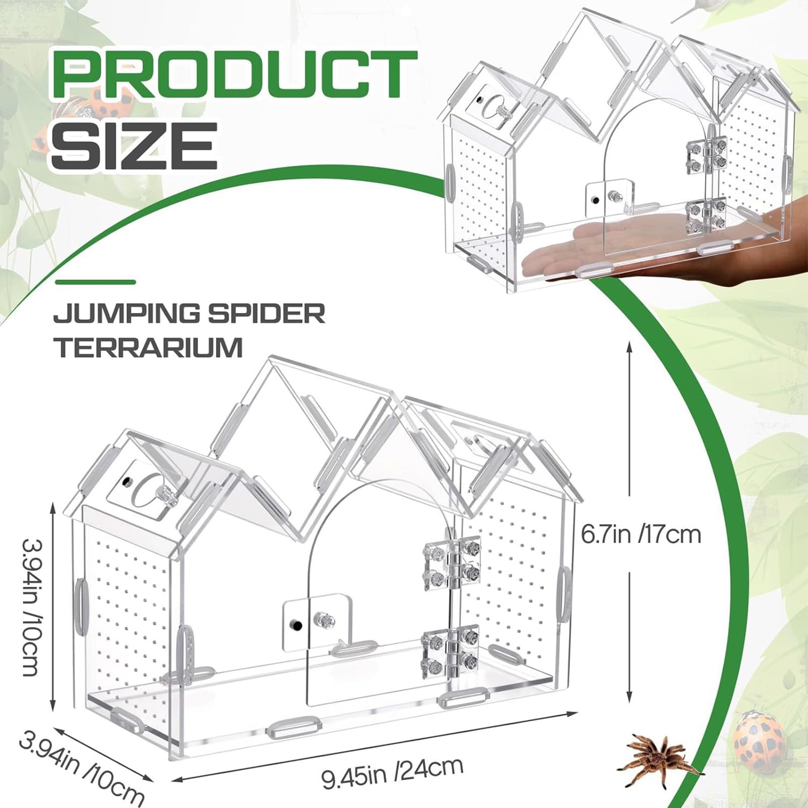 Skakunowate Terrarium Przezroczyste Akrylowe Pudełko z Magnetycznymi | Akrylowe Terrarium dla Pająków Skakunów dla Modliszek Gadów Węży Gekonów Żółwi Jaszczurek Brodatych