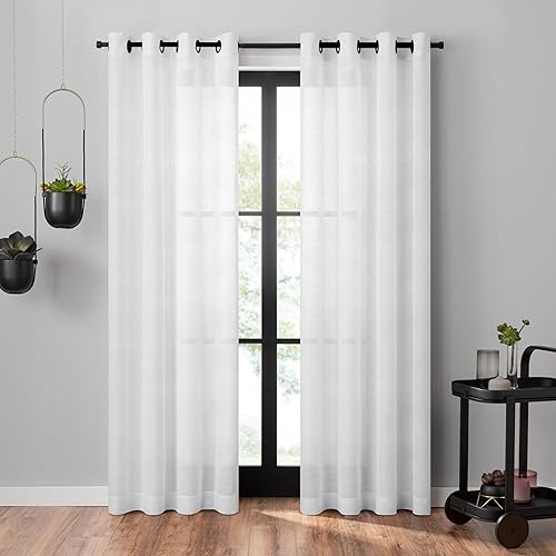 Umbra Dagen Slub - Cortina transparente texturizada, con ojales, 95 pulgadas de largo x 50 pulgadas de ancho, color blanco