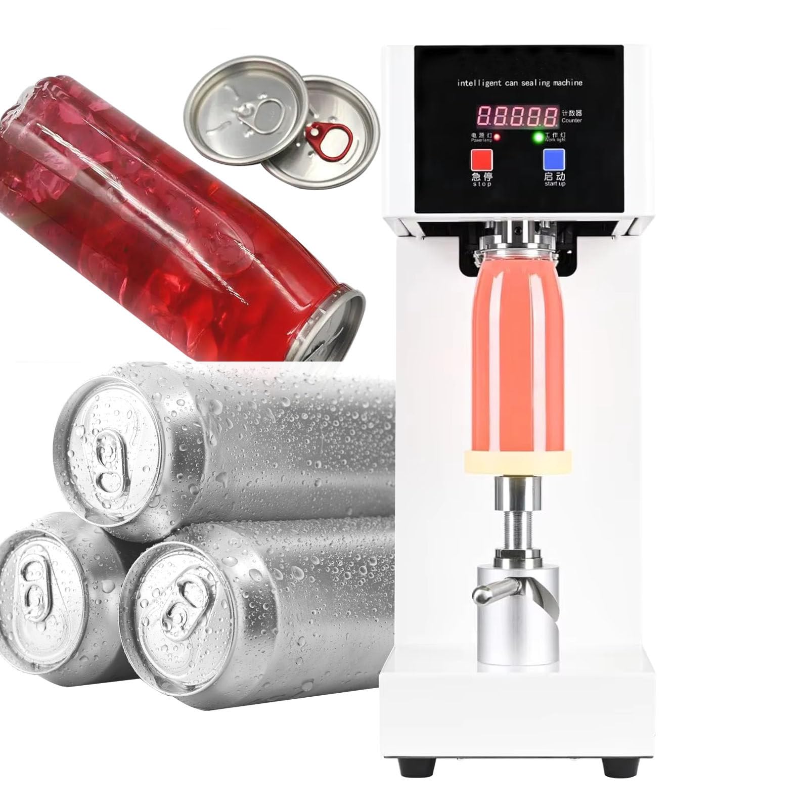 asdchZen Electric Can Sealer, Commercial Drink Bottle Seaming Machine, High-Speed Sealing For Beverage Packaging (White 220V)