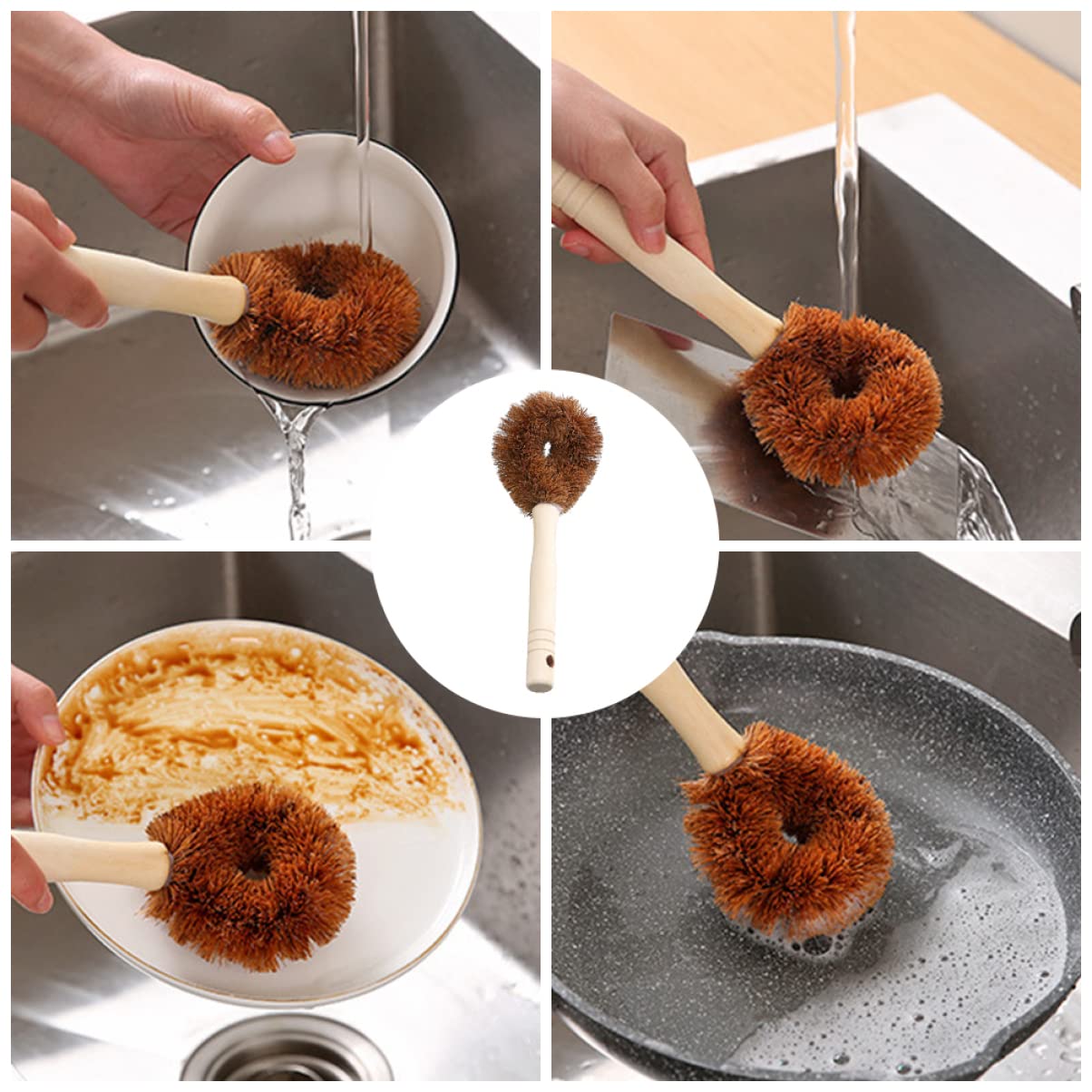 Gogogmee 4Pcs Long Handle Cleaning Brush Pot Brush for Effortless Kitchen Cleaning for Sinks Pots Pans and Bathroom Use Design for and Corner