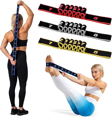 Miniatura 9 de Banda de resistencia de fitness para estiramiento y yoga, cuerda de tensión multifunción, bandas elásticas de ejercicio de 8 bucles, bandas