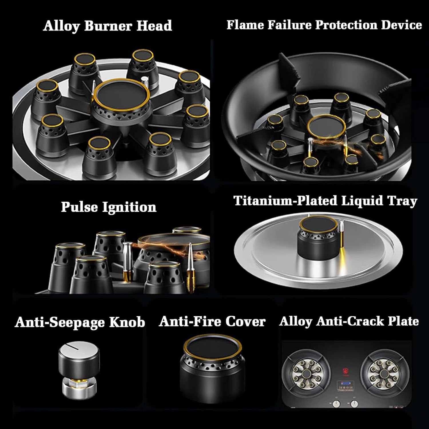 2 Burners Gas Stove, 5. KW Kitchen Cooker, Tabletop and Flush-mounted Ranges, Cast Iron Pan Support, Flame Out Protection Prevent Leakage(LPG)(NG)