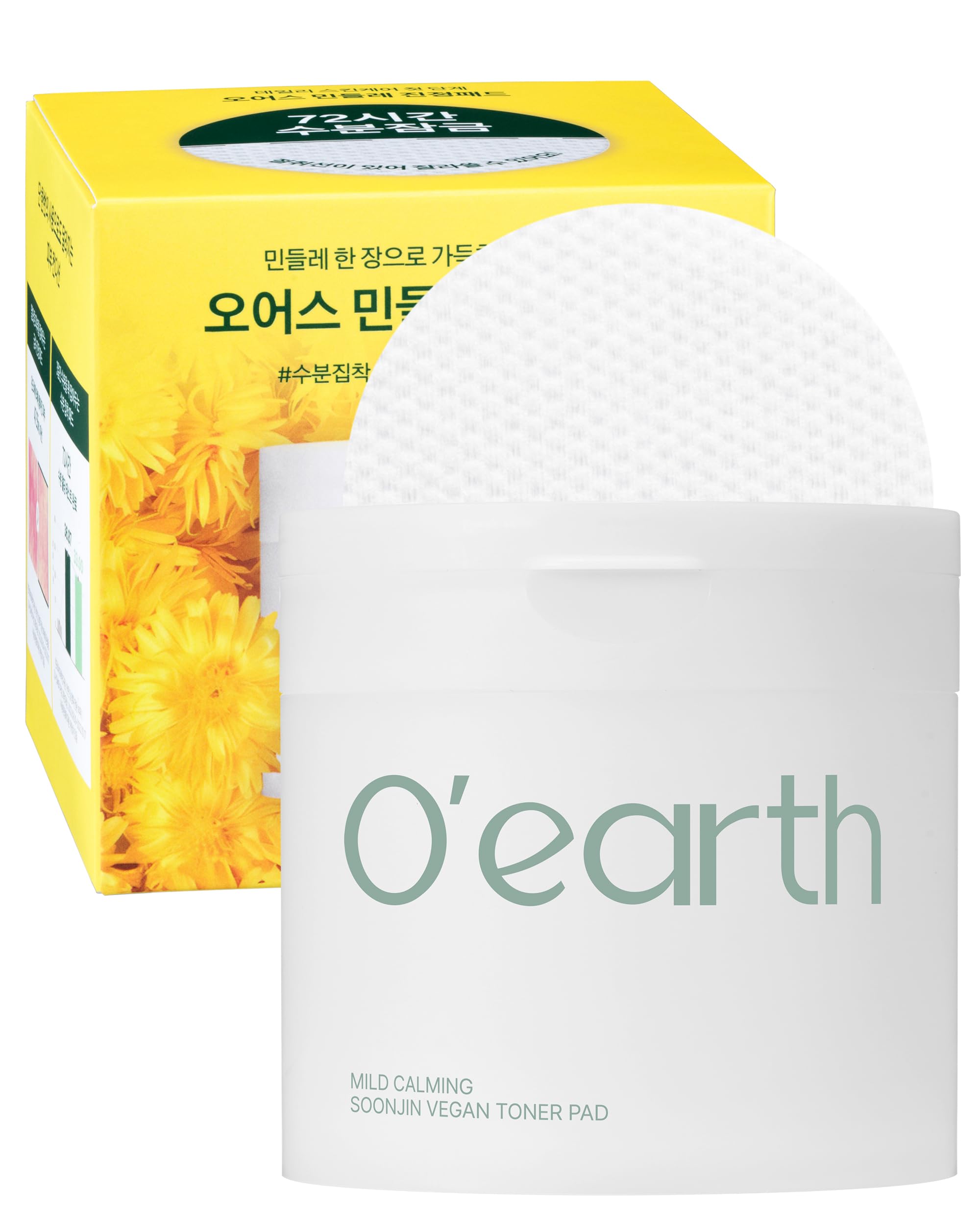 O’Earth Mild Calming Vegan Toner Pad - Dual-Textured, Exfoliating, Soothing, Moisturizing with Dandelions & Hyaluronic Acid, EWG Green Certified, 90